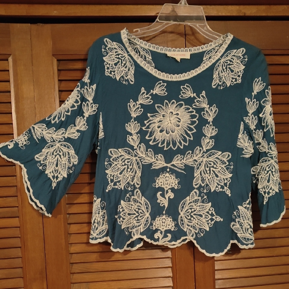 Embroidered Teal Top